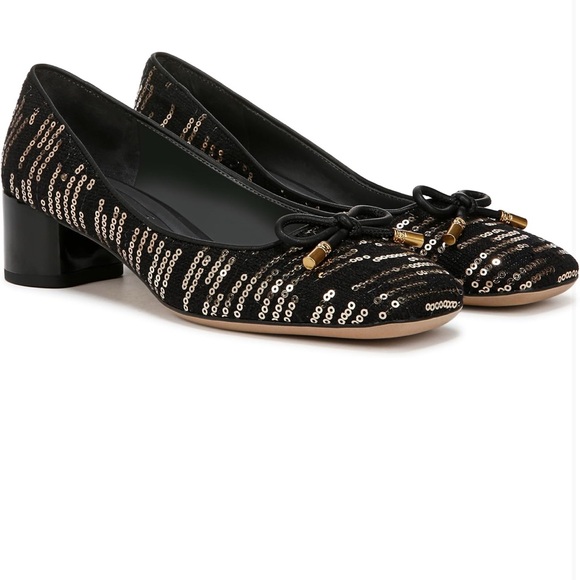 Franco Sarto Black and Gold Sequin Heels Size 7 - Picture 2 of 10